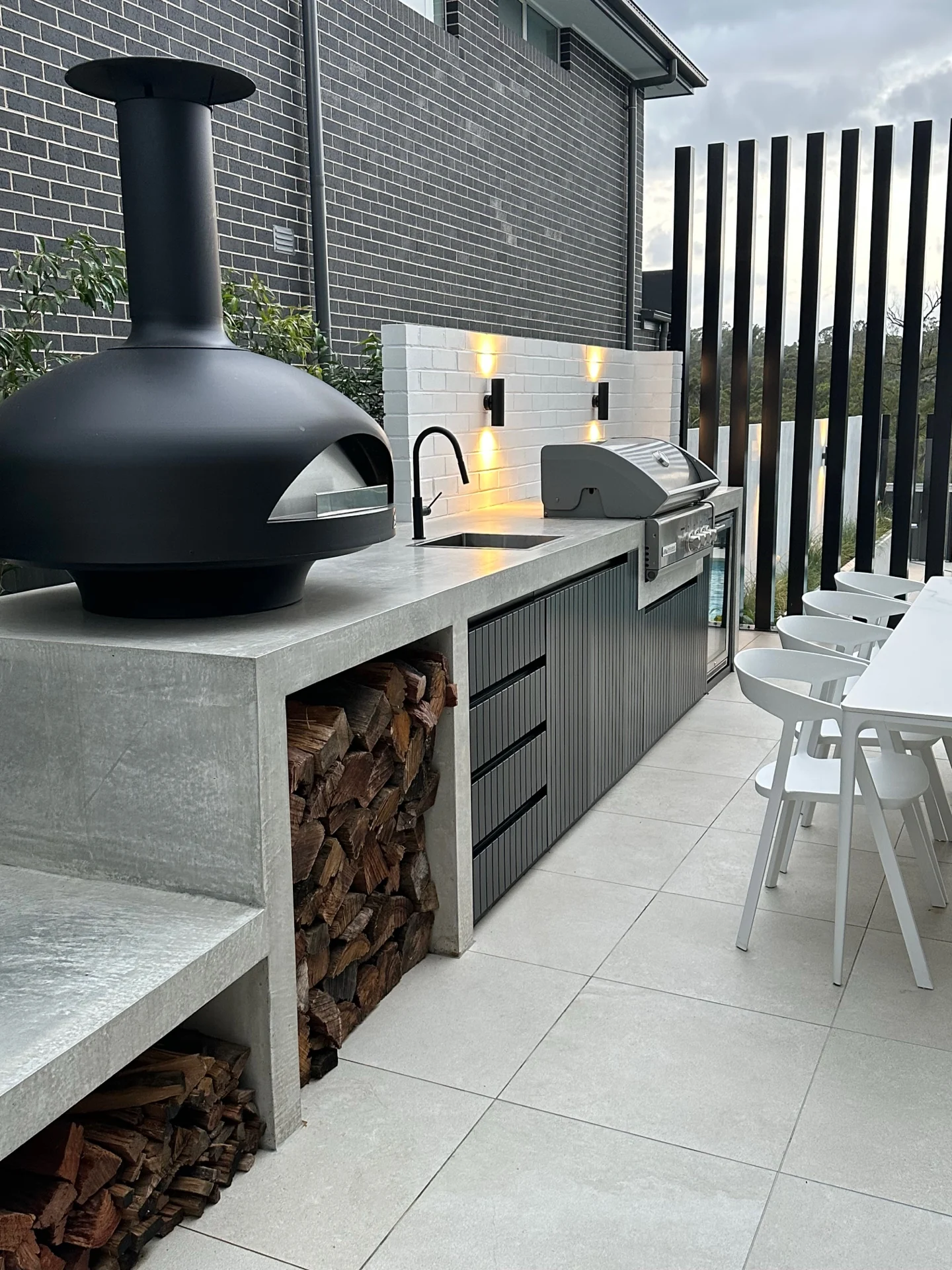 Completed architectural concrete benchtop and outdoor kitchen